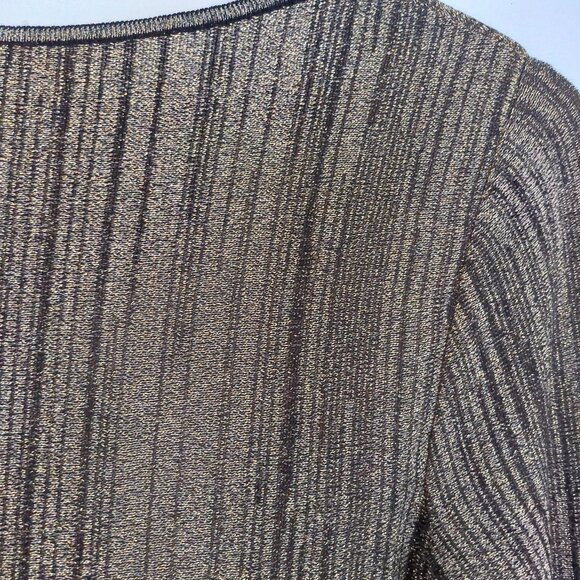 Peruvian Connection Dress S Shimmery Gold Fit Flare Long Sleeve V Neck NEW Chic - Picture 10 of 13